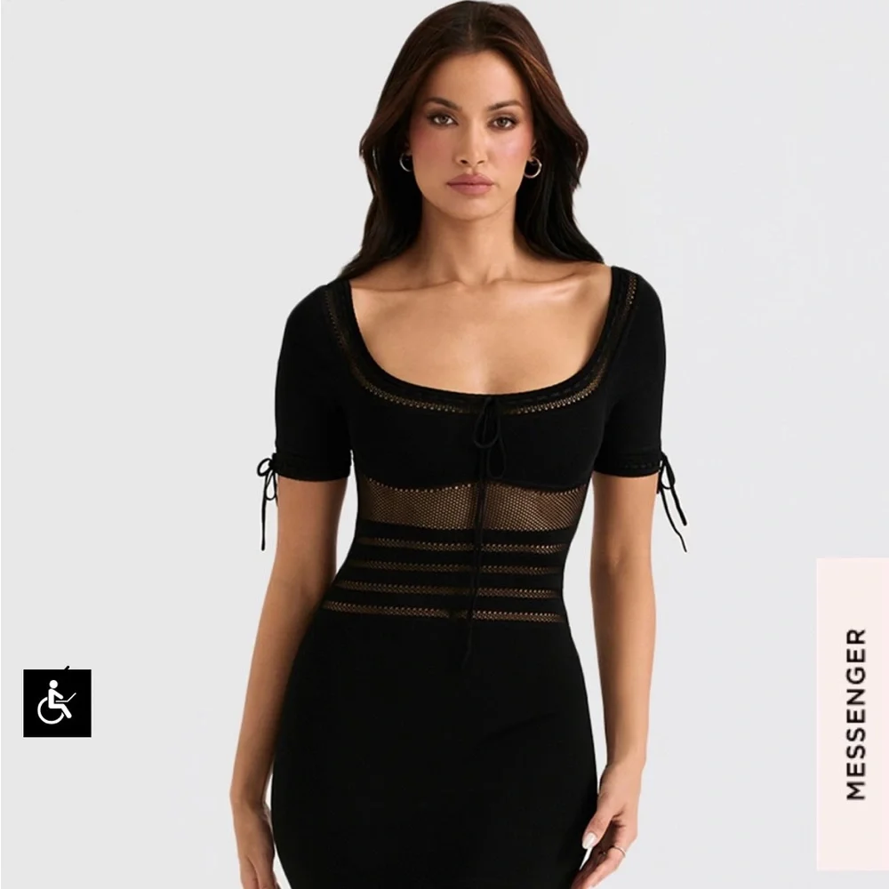 NEW HOUSE OF CB LILLA BLACK OPENWORK KNIT 
MIDI DRESS SIZE XS - Picture 3 of 15